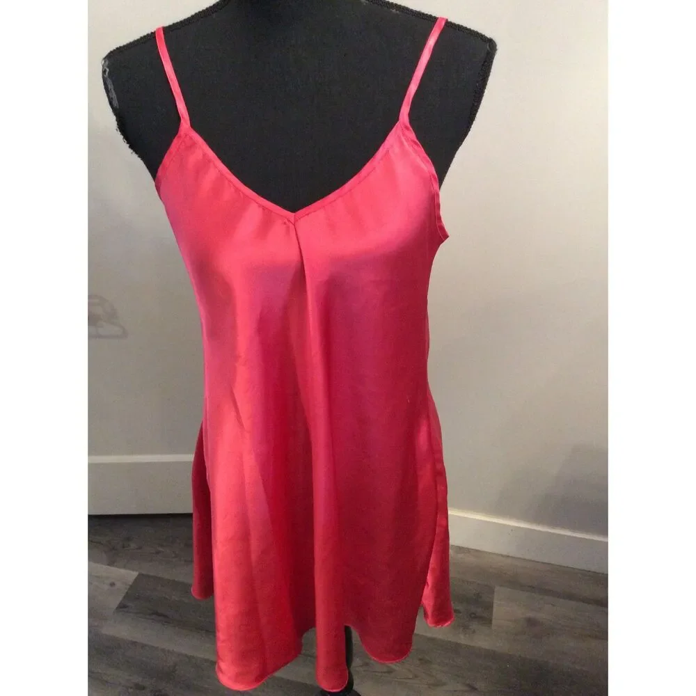 Hot Pink Lingerie Slip Dress Size Small S Spaghetti Straps V Neck